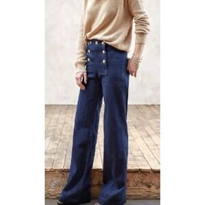 Sézane The Francesca Jeans Sailor Trousers 36/US 4 High Rise Wide Leg Boho Deni